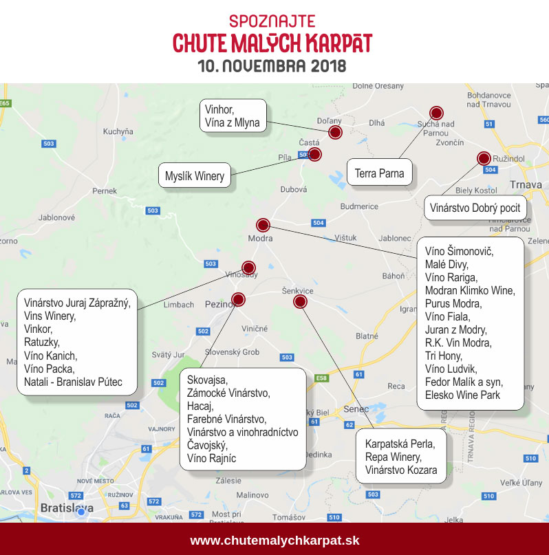 mapa Chute Malých Karpát 2018 vinári